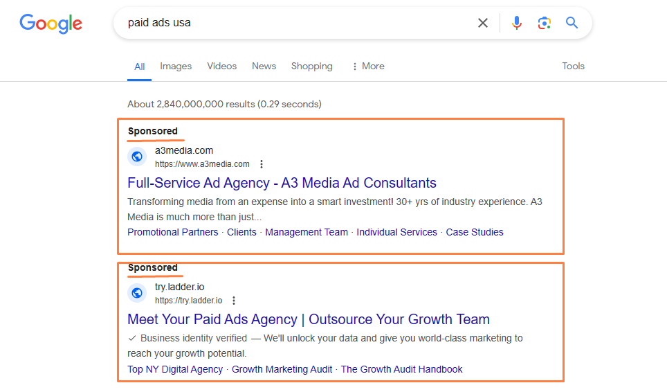 Example of google paid ads