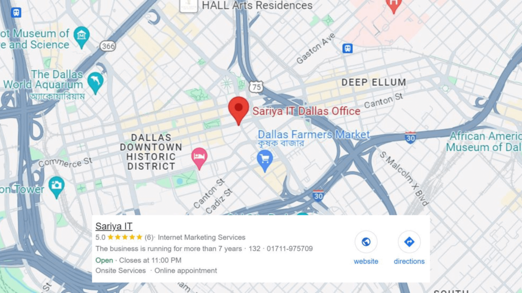 Sariya IT show in google local seo map in dallas and local seo 3 pack added in map