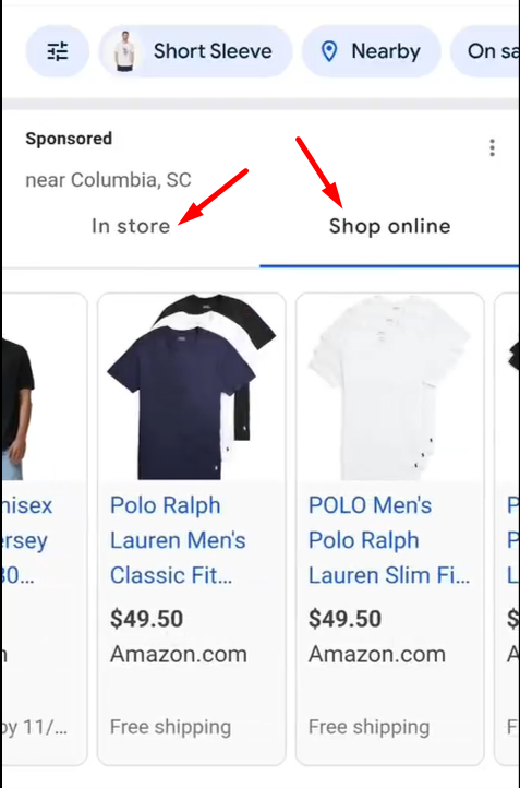 Google ads in store & shop online tab